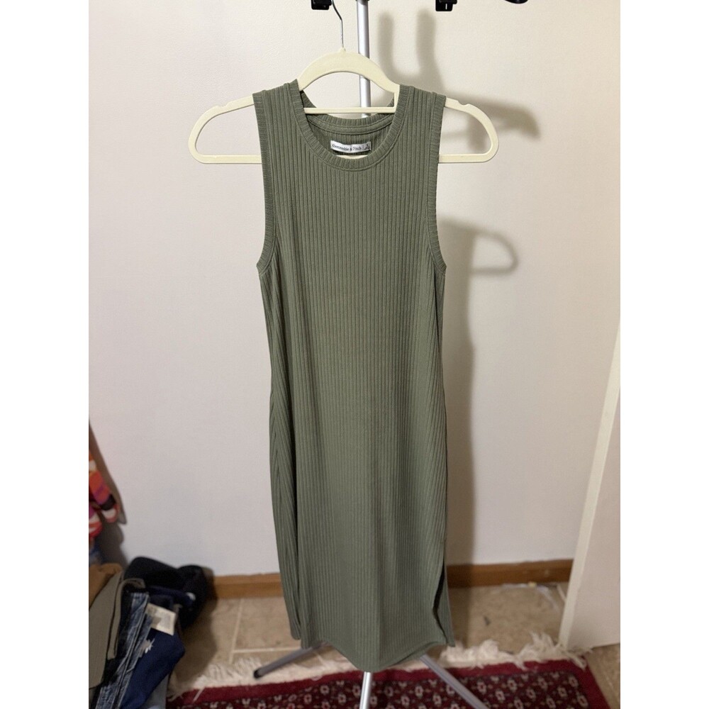 Abercrombie & Fitch Olive Green Ribbed Knit Sleeveless Tank Dress Crew Neck S